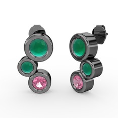 Pembe kuvars ve kök zümrüt 925 ayar siyah rodyum kaplama gümüş küpe