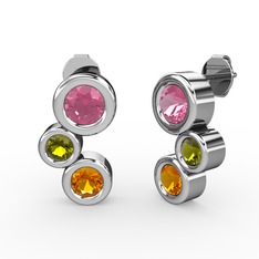 Vinda Küpe - Sitrin, pembe kuvars ve peridot 18 ayar beyaz altın küpe #1crjbvj