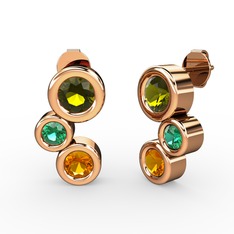 Vinda Küpe - Sitrin, peridot ve yeşil kuvars 18 ayar rose altın küpe #1d14uhu