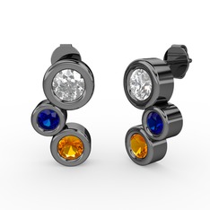 Vinda Küpe - Sitrin, swarovski ve lab safir 925 ayar siyah rodyum kaplama gümüş küpe #1d1ualb