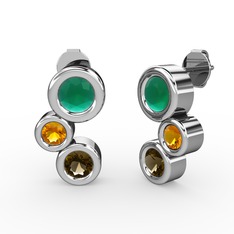 Vinda Küpe - Dumanlı kuvars, kök zümrüt ve sitrin 14 ayar beyaz altın küpe #1d8rh7s