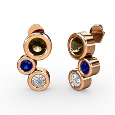 Swarovski, dumanlı kuvars ve lab safir 14 ayar rose altın küpe