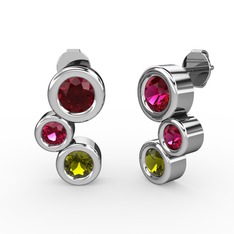 Peridot ve rodolit garnet 18 ayar beyaz altın küpe