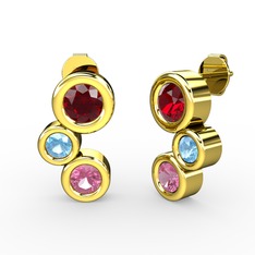 Vinda Küpe - Pembe kuvars, garnet ve akuamarin 18 ayar altın küpe #1deb0nw