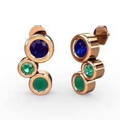 Vinda Küpe - Kök zümrüt, lab safir ve yeşil kuvars 8 ayar rose altın küpe #1dgt6g4