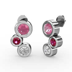 Vinda Küpe - Pırlanta, pembe kuvars ve rodolit garnet 14 ayar beyaz altın küpe (1 karat) #1dhktr4
