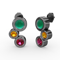 Vinda Küpe - Rodolit garnet, kök zümrüt ve sitrin 925 ayar siyah rodyum kaplama gümüş küpe #1drp8cc