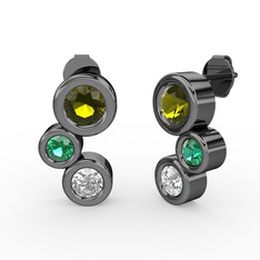 Vinda Küpe - Beyaz zirkon, peridot ve yeşil kuvars 925 ayar siyah rodyum kaplama gümüş küpe #1duivzs