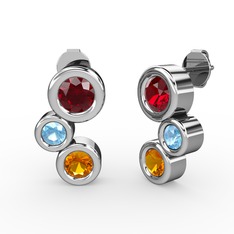 Vinda Küpe - Sitrin, garnet ve akuamarin 18 ayar beyaz altın küpe #1e2bdv3