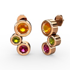 Rodolit garnet, sitrin ve peridot 14 ayar rose altın küpe