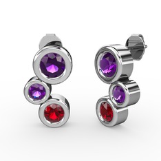 Garnet ve ametist 14 ayar beyaz altın küpe