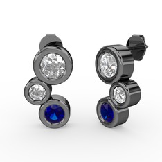 Vinda Küpe - Lab safir, pırlanta ve swarovski 925 ayar siyah rodyum kaplama gümüş küpe (1.84 karat) #1ehkkyf