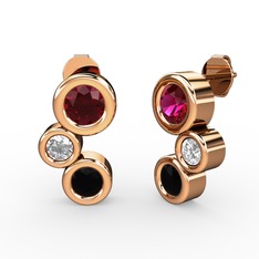 Vinda Küpe - Siyah zirkon, rodolit garnet ve pırlanta 18 ayar rose altın küpe (0.48 karat) #1ek0phn