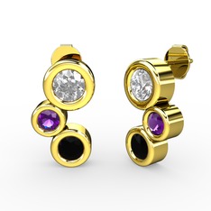 Vinda Küpe - Siyah zirkon, swarovski ve ametist 18 ayar altın küpe #1eqnd35