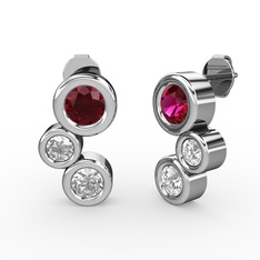 Beyaz zirkon, rodolit garnet ve swarovski 8 ayar beyaz altın küpe