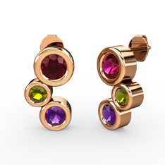 Vinda Küpe - Ametist, rodolit garnet ve peridot 14 ayar rose altın küpe #1ff0rir