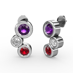 Garnet, ametist ve swarovski 925 ayar gümüş küpe