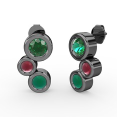 Vinda Küpe - Kök zümrüt, yeşil kuvars ve kök yakut 925 ayar siyah rodyum kaplama gümüş küpe #1fk48z9