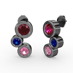 Pembe kuvars, rodolit garnet ve lab safir 925 ayar siyah rodyum kaplama gümüş küpe