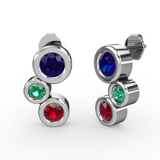 Garnet, lab safir ve yeşil kuvars 18 ayar beyaz altın küpe