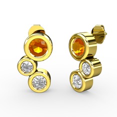 Vinda Küpe - Swarovski, sitrin ve beyaz zirkon 18 ayar altın küpe #1fqx36v