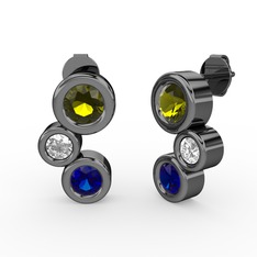 Vinda Küpe - Lab safir, peridot ve swarovski 925 ayar siyah rodyum kaplama gümüş küpe #1fx4815