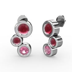 Vinda Küpe - Pembe kuvars ve kök yakut 8 ayar beyaz altın küpe #1fyftcu