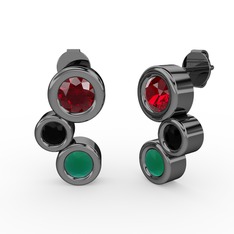 Vinda Küpe - Kök zümrüt, garnet ve siyah zirkon 925 ayar siyah rodyum kaplama gümüş küpe #1g57lfz