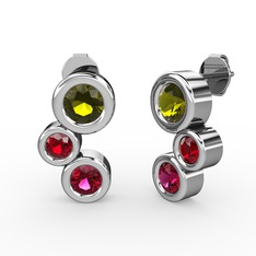 Vinda Küpe - Rodolit garnet, peridot ve garnet 8 ayar beyaz altın küpe #1g9f7tp