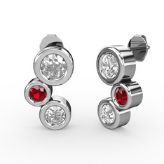 Pırlanta, beyaz zirkon ve garnet 18 ayar beyaz altın küpe (1 karat)