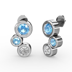 Swarovski ve akuamarin 18 ayar beyaz altın küpe