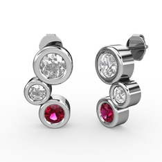 Vinda Küpe - Rodolit garnet, beyaz zirkon ve swarovski 14 ayar beyaz altın küpe #1ghf956