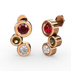 Beyaz zirkon, garnet ve dumanlı kuvars 14 ayar rose altın küpe