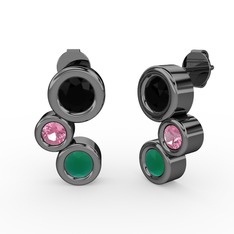 Vinda Küpe - Kök zümrüt, siyah zirkon ve pembe kuvars 925 ayar siyah rodyum kaplama gümüş küpe #1gjk1kg