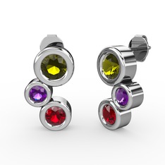 Garnet, peridot ve ametist 8 ayar beyaz altın küpe