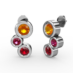 Vinda Küpe - Garnet, sitrin ve rodolit garnet 8 ayar beyaz altın küpe #1gw1enl