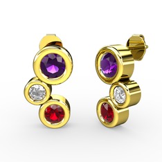 Vinda Küpe - Garnet, ametist ve swarovski 8 ayar altın küpe #1gwcdtu