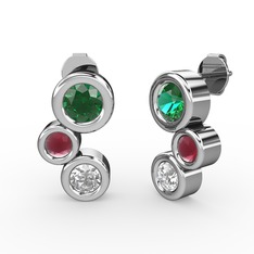 Vinda Küpe - Swarovski, yeşil kuvars ve kök yakut 14 ayar beyaz altın küpe #1gysjqb