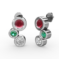 Swarovski, kök yakut ve yeşil kuvars 14 ayar beyaz altın küpe