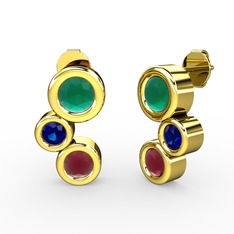 Vinda Küpe - Kök yakut, kök zümrüt ve lab safir 14 ayar altın küpe #1h0e4kn