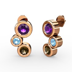 Vinda Küpe - Dumanlı kuvars, ametist ve akuamarin 14 ayar rose altın küpe #1hisc14