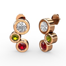 Vinda Küpe - Garnet, beyaz zirkon ve peridot 8 ayar rose altın küpe #1hlyu2r