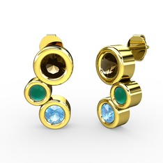 Vinda Küpe - Akuamarin, dumanlı kuvars ve kök zümrüt 925 ayar altın kaplama gümüş küpe #1hndheh