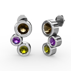 Vinda Küpe - Peridot, dumanlı kuvars ve ametist 925 ayar gümüş küpe #1hu4tsd