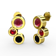 Vinda Küpe - Siyah zirkon, kök yakut ve garnet 18 ayar altın küpe #1i5ba4k