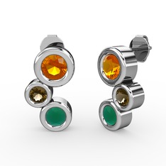 Vinda Küpe - Kök zümrüt, sitrin ve dumanlı kuvars 8 ayar beyaz altın küpe #1i92knt