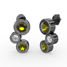 Peridot ve pırlanta 925 ayar siyah rodyum kaplama gümüş küpe (0.48 karat)