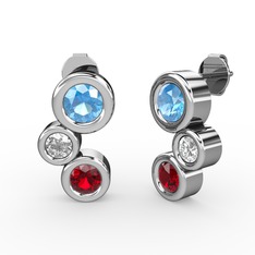 Garnet, akuamarin ve pırlanta 8 ayar beyaz altın küpe (0.48 karat)
