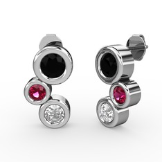 Vinda Küpe - Swarovski, siyah zirkon ve rodolit garnet 14 ayar beyaz altın küpe #1iy42pp