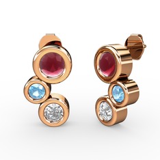 Vinda Küpe - Pırlanta, kök yakut ve akuamarin 925 ayar rose altın kaplama gümüş küpe (1 karat) #1j1b36b